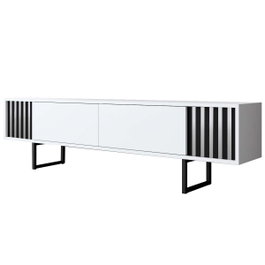 Hanah Home Soporte TV Blanco y Negro 180cm Melamina y Metal 180x30x48cm